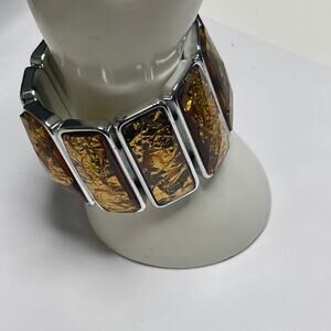 bracelet funky throw back 1960s look stretch style silver gold tone jewelry